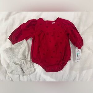 Red Baby Romper with Black Bow Pattern